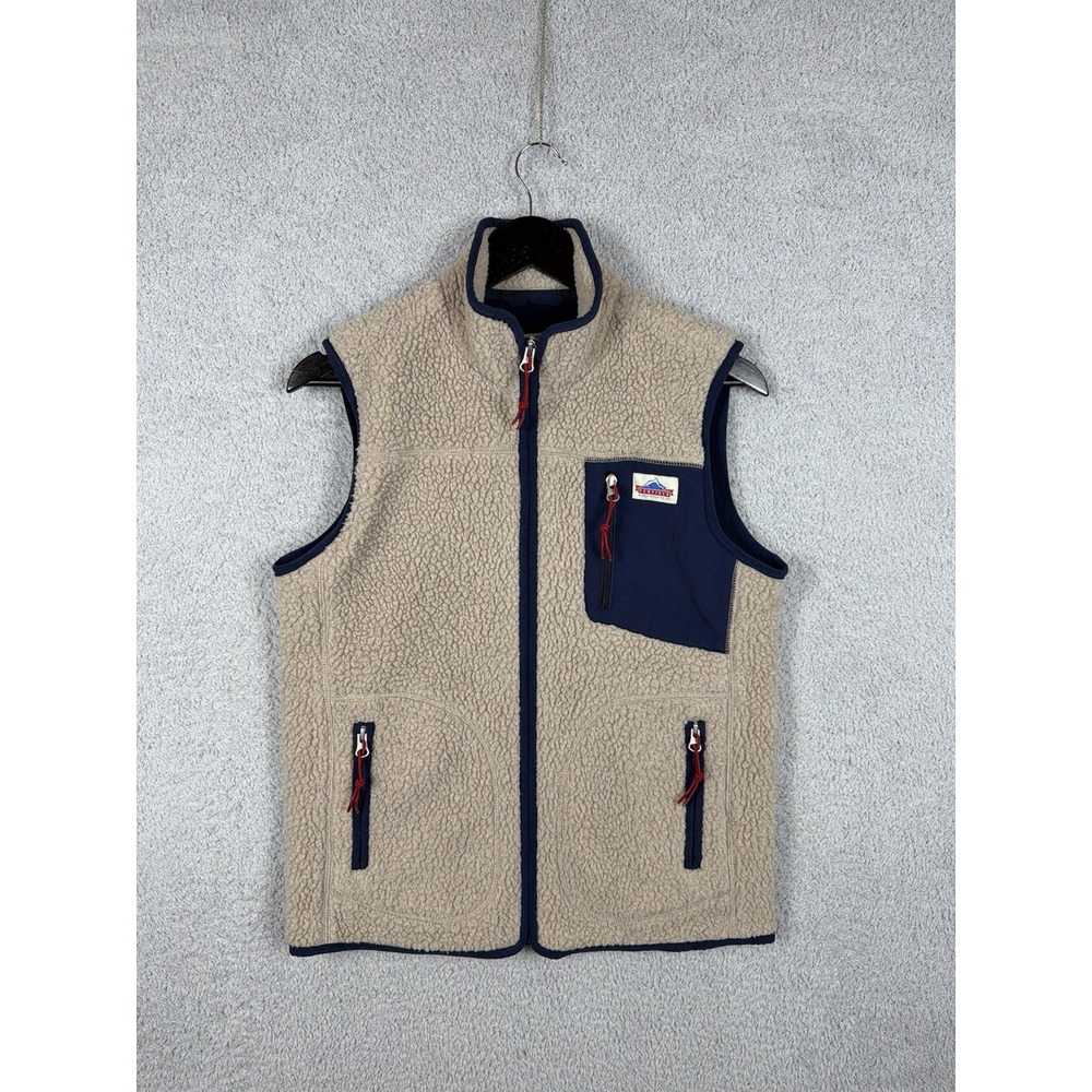 Penfield Men Size S Sherpa Fleece Zip‎ Vest Beige And Blue Hipster Outerwear
